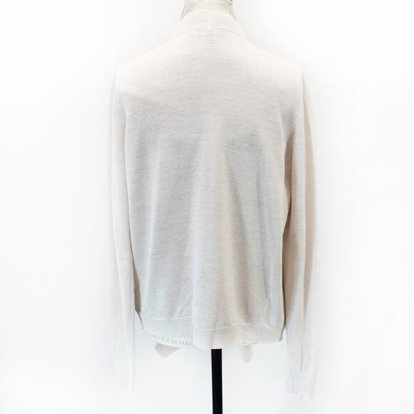 Theory Open Front Knit Beige Cardigan Sweater Minimalist Linen Blend Cozy Small - Picture 4 of 5